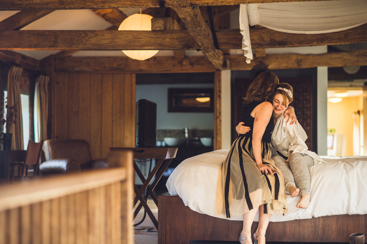 best friends embrace before the day begins