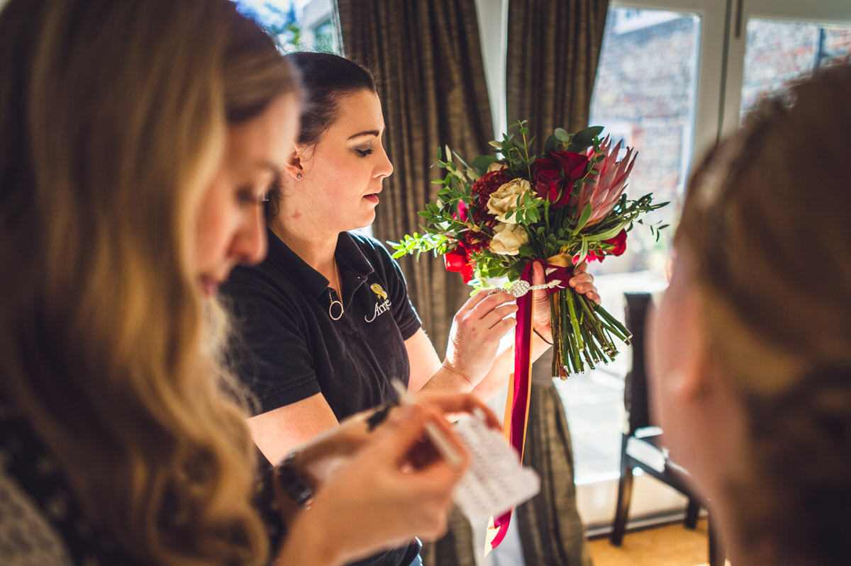 final touches to flowers