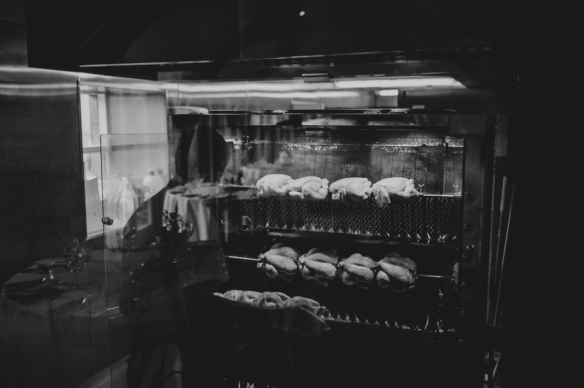 chicken roasting on an rotisserie