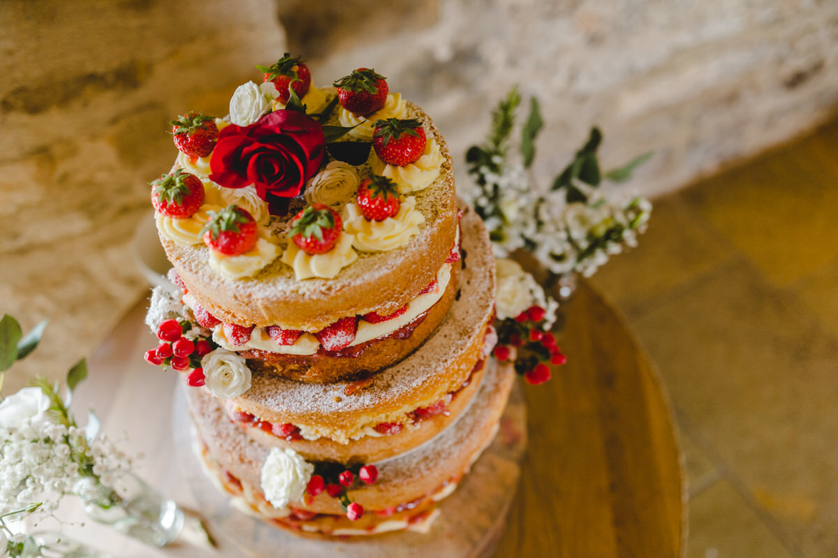 naked cake with strawberries and cream